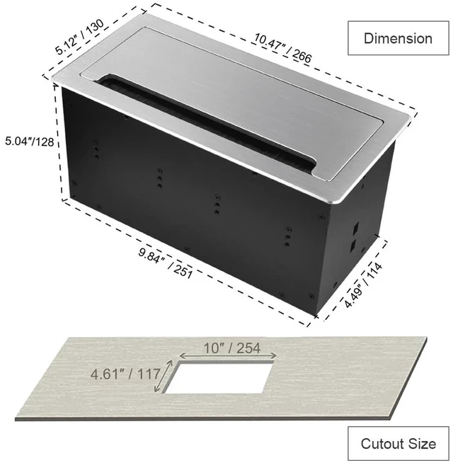 Alt view image 4 of 7 - Tabletop Multimedia Connectivity Box with 4 Power Socket +2 USB Charger+1 HDMI+2 RJ45(CAT6) +2 Audio+1 VGA with 5.58ft Power Cord for Conference Room(Silver)