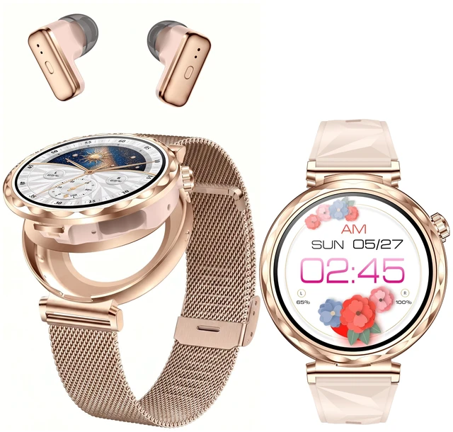 Main image of Smart Watch with Earbuds,1.43" AMOLED Screen,2 in 1 Smart Watches for Women,Waterproof Fitness Tracker Watch with Wireless Earphone Compatible for Android iOS with Sports Monitor Sleep