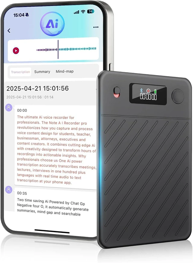 Main image of AI Voice Recorder,64GB Note Voice Recorder with Real-Time Transcribe & Summarize & Translation Powered by ChatGPT, Digital Recorder Translator Device with App Control for Lectures, Meetings, Calls