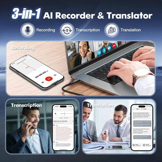 Alt view image 2 of 7 - AI Voice Recorder,64GB Note Voice Recorder with Real-Time Transcribe & Summarize & Translation Powered by ChatGPT, Digital Recorder Translator Device with App Control for Lectures, Meetings, Calls