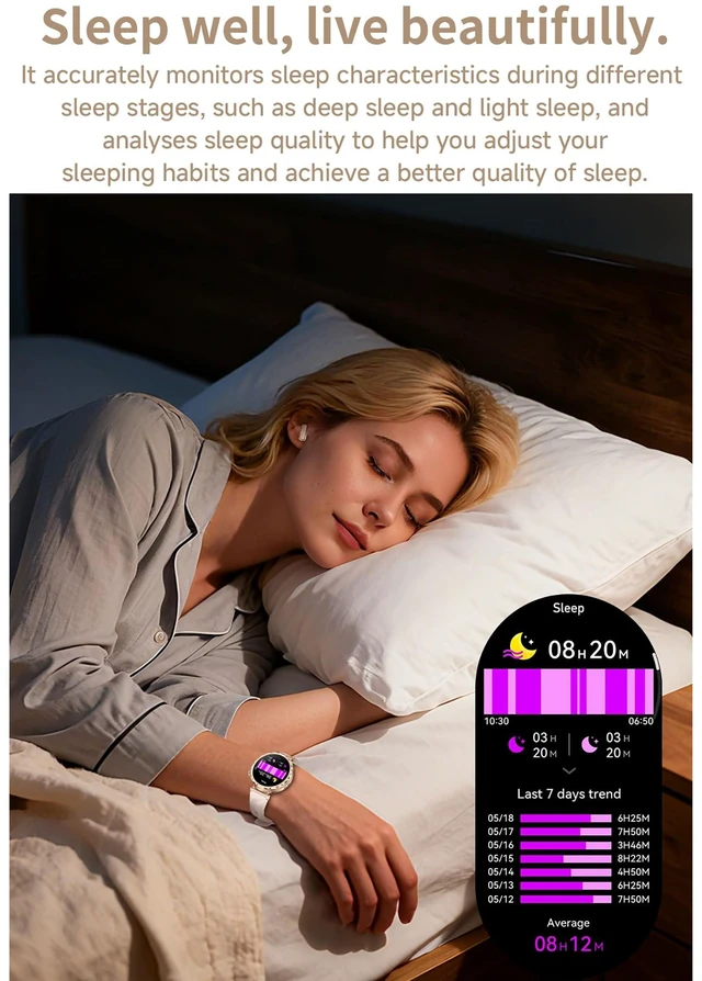 Alt view image 7 of 7 - Smart Watch with Earbuds,1.43" AMOLED Screen,2 in 1 Smart Watches for Women,Waterproof Fitness Tracker Watch with Wireless Earphone Compatible for Android iOS with Sports Monitor Sleep