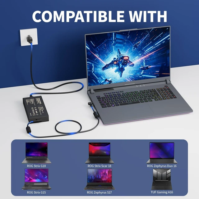 Alt view image 4 of 7 - 20V 16.5A 330W for Asus Laptop Charger Compatible with Asus Rog Strix Scar Fit for Asus Rog Strix Scar 15 16 17 18 G15-18 G513 G614 G634 G733 G814 G834 Zephyrus Duo 16 15 M16 S17 TUF Gaming A16 Laptop