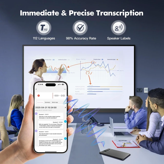 Alt view image 4 of 7 - AI Voice Recorder,64GB Note Voice Recorder with Real-Time Transcribe & Summarize & Translation Powered by ChatGPT, Digital Recorder Translator Device with App Control for Lectures, Meetings, Calls
