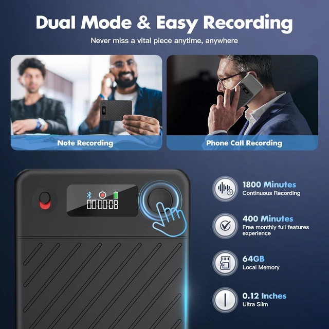 Alt view image 6 of 7 - AI Voice Recorder,64GB Note Voice Recorder with Real-Time Transcribe & Summarize & Translation Powered by ChatGPT, Digital Recorder Translator Device with App Control for Lectures, Meetings, Calls