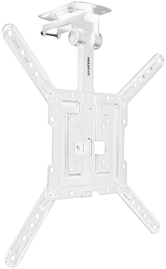 Main image of Fold-Up Ceiling TV Mount for 2355 Inch TVs, Space-Saving Flip Down Bracket for Flat & Slanted Ceilings, Retractable Adjustable Tilt & Swivel Mount, VESA up to 400x400, 44 lbs, White