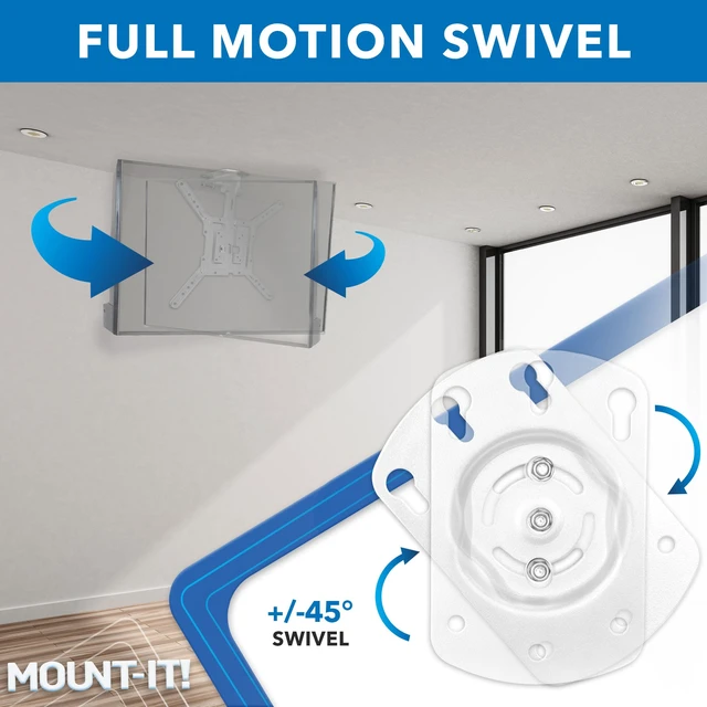 Alt view image 5 of 7 - Fold-Up Ceiling TV Mount for 2355 Inch TVs, Space-Saving Flip Down Bracket for Flat & Slanted Ceilings, Retractable Adjustable Tilt & Swivel Mount, VESA up to 400x400, 44 lbs, White