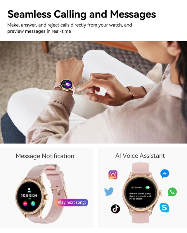 Alt view image 2 of 7 - Smart Watches for Women, Fitness Tracker Smartwatch for Android Phones/iPhone Compatible,1.27" Womens Watch with Blood Oxygen Monitor, Calls and Messages/Heart Rate/Sleep/Female Cycle(2 Watch Bands