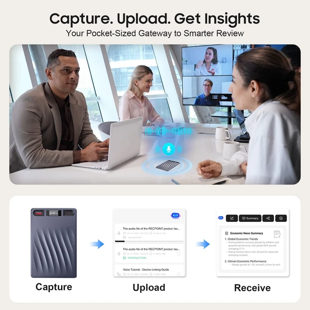 Alt view image 6 of 7 - AI Voice Recorder, Professional Voice Activated Recorder with AI Transcription & Summarize, 64GB Storage, 30H Battery, Noise Cancellation and AI Note Taker for Meetings and Interviews & calls