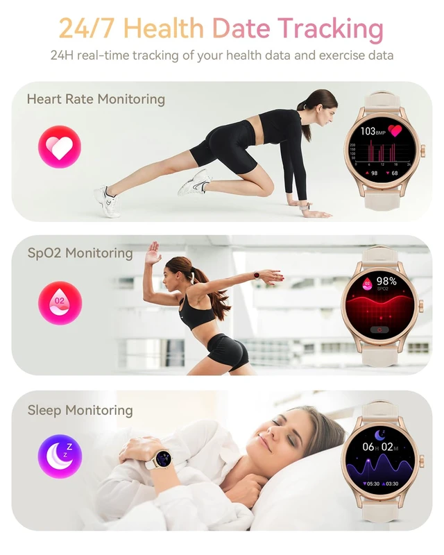Alt view image 5 of 7 - Smart Watches for Women, Fitness Tracker Smartwatch for Android Phones/iPhone Compatible,1.27" Womens Watch with Blood Oxygen Monitor, Calls and Messages/Heart Rate/Sleep/Female Cycle(2 Watch Bands