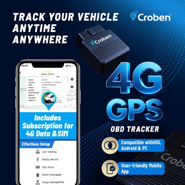 Alt view image 2 of 7 - GPS Tracker for Vehicles No Monthly Fee No Subscription Real-Time Tracking 4G SIM & Data Included,OBD,Geofence,Trip & Route History, Overspeed Alarm,for Fleets & Families(3 Years)