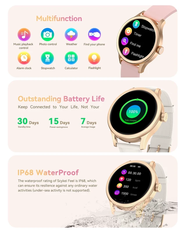Alt view image 7 of 7 - Smart Watches for Women, Fitness Tracker Smartwatch for Android Phones/iPhone Compatible,1.27" Womens Watch with Blood Oxygen Monitor, Calls and Messages/Heart Rate/Sleep/Female Cycle(2 Watch Bands