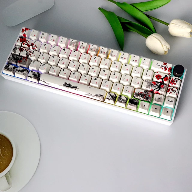 Alt view image 6 of 7 - GK68 68-Key RGB Backlit Gaming Keyboard with Plum Blossom Keycaps, Hot Swappable Red Mechinery Switches, Triple Mode Connection with Knob Mechanical Keyboard for Win/Mac OS