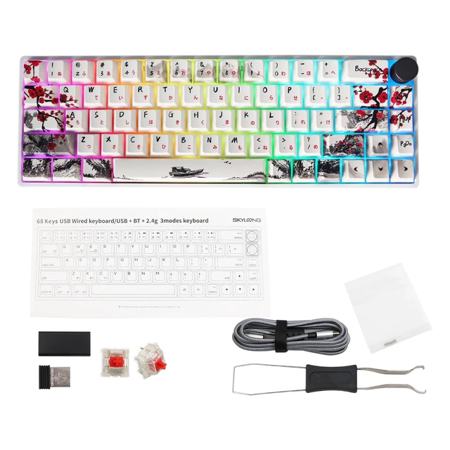 Alt view image 5 of 7 - GK68 68-Key RGB Backlit Gaming Keyboard with Plum Blossom Keycaps, Hot Swappable Red Mechinery Switches, Triple Mode Connection with Knob Mechanical Keyboard for Win/Mac OS