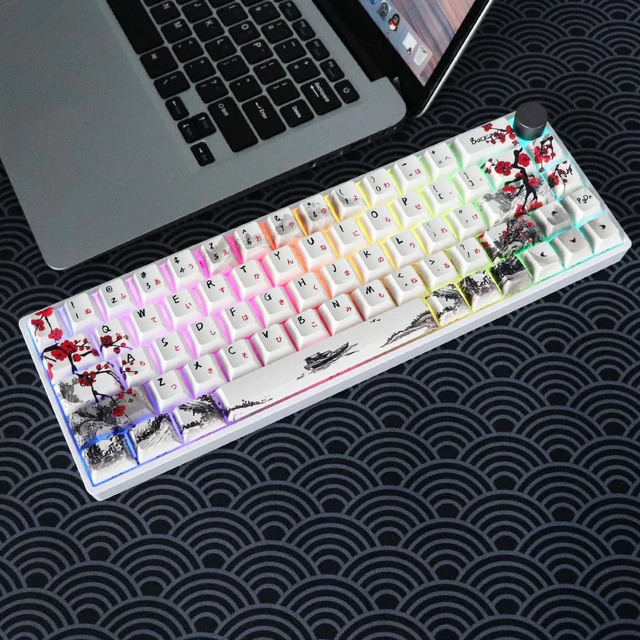 Alt view image 7 of 7 - GK68 68-Key RGB Backlit Gaming Keyboard with Plum Blossom Keycaps, Hot Swappable Red Mechinery Switches, Triple Mode Connection with Knob Mechanical Keyboard for Win/Mac OS