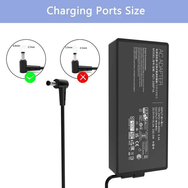 Alt view image 3 of 7 - 330W 20V 16.5A Charger Fit for Asus ROG Strix G16 G17 G18 Zephyrus Duo 16 Fit for Asus ROG Strix G16 G17 G18 G634JY G634JZ G733PZ G814JI G834JY zephyrus duo 16 gx650py gx650pz A21-330P1A A22-330P1A