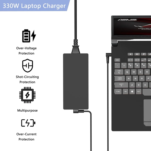 Alt view image 4 of 7 - 330W 20V 16.5A Charger Fit for Asus ROG Strix G16 G17 G18 Zephyrus Duo 16 Fit for Asus ROG Strix G16 G17 G18 G634JY G634JZ G733PZ G814JI G834JY zephyrus duo 16 gx650py gx650pz A21-330P1A A22-330P1A