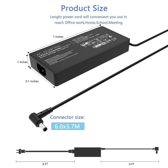 Alt view image 6 of 7 - 330W 20V 16.5A Charger Fit for Asus ROG Strix G16 G17 G18 Zephyrus Duo 16 Fit for Asus ROG Strix G16 G17 G18 G634JY G634JZ G733PZ G814JI G834JY zephyrus duo 16 gx650py gx650pz A21-330P1A A22-330P1A