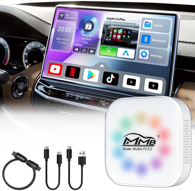 Main image of Magic AI Box 3.0 Wireless CarPlay & Android Auto Adapter, Android 12 os, 4GB+32GB Multimedia Video Box Online YouTube/Netflix/Play Store/HDMI Out for OEM Wired Apple CarPlay Cars