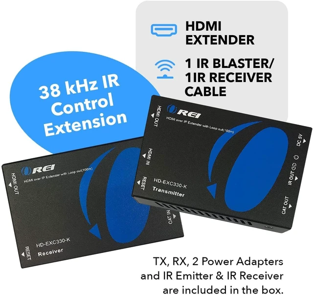 Alt view image 2 of 7 - HDMI IR Extender 330ft- 1080p, Loop Out, One-Way IR, HDCP 1.4, Over IP HDMI Extender 4K, HDMI Extender Splitter EZCast protocol, 6.75Gbps bandwidth, 1G L2 switch, PCM audio up to 192kHz