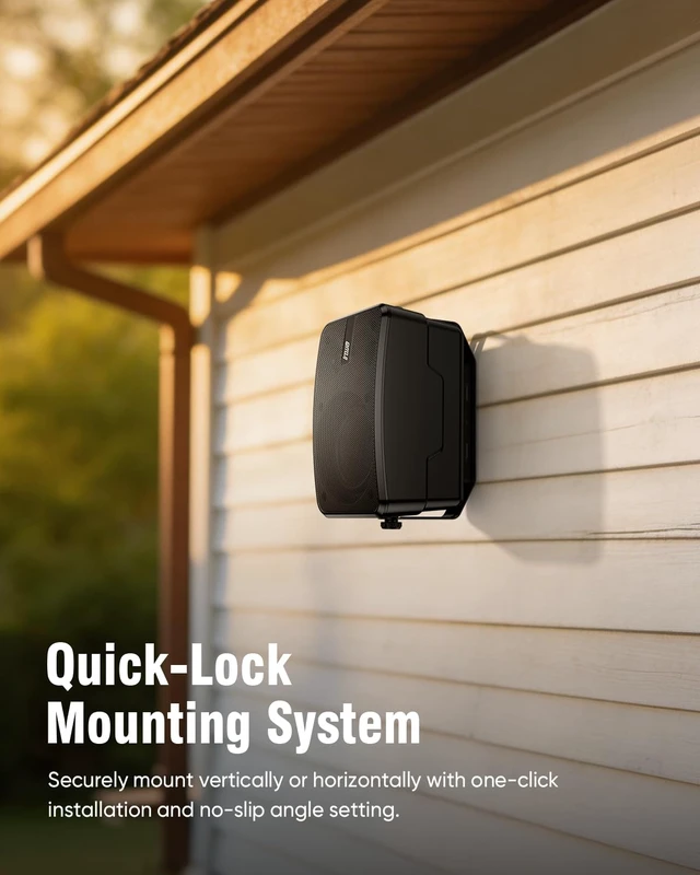 Alt view image 5 of 7 - 4" Outdoor Passive Speakers, 40W Each Weatherproof Wall Mount Speaker, Wired PA System with Full-Range Sound, Includes Brackets for Pool, Patio, Garage & Indoor Use (Pair, Black)