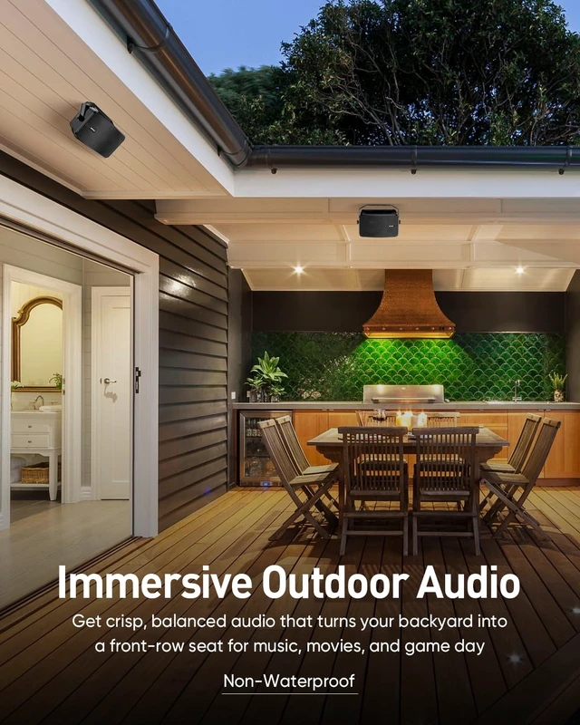 Alt view image 4 of 7 - 4" Outdoor Passive Speakers, 40W Each Weatherproof Wall Mount Speaker, Wired PA System with Full-Range Sound, Includes Brackets for Pool, Patio, Garage & Indoor Use (Pair, Black)