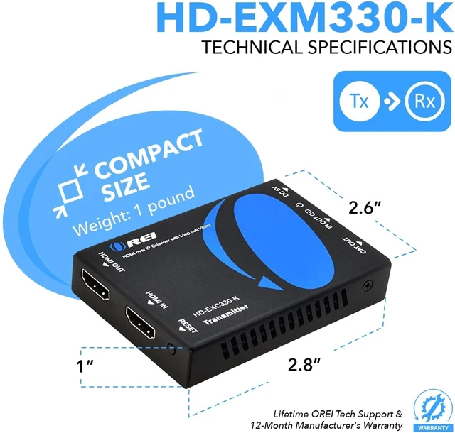 Alt view image 5 of 7 - HDMI IR Extender 330ft- 1080p, Loop Out, One-Way IR, HDCP 1.4, Over IP HDMI Extender 4K, HDMI Extender Splitter EZCast protocol, 6.75Gbps bandwidth, 1G L2 switch, PCM audio up to 192kHz