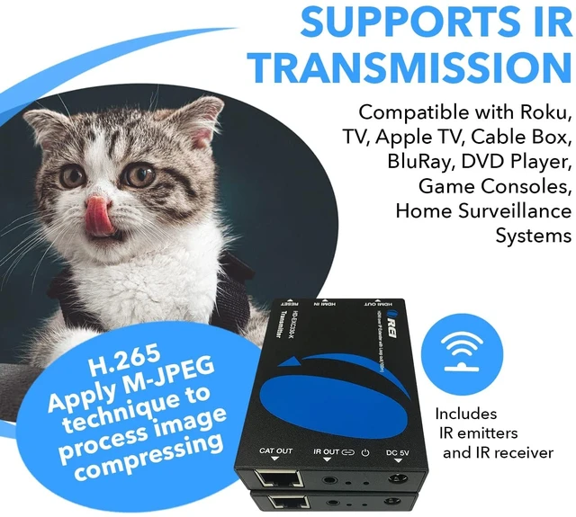 Alt view image 6 of 7 - HDMI IR Extender 330ft- 1080p, Loop Out, One-Way IR, HDCP 1.4, Over IP HDMI Extender 4K, HDMI Extender Splitter EZCast protocol, 6.75Gbps bandwidth, 1G L2 switch, PCM audio up to 192kHz