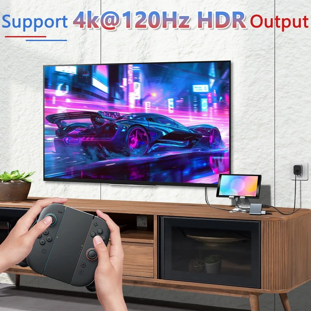 Alt view image 3 of 7 - TV Dock Compatible with Switch 2,Support 4K@60Hz~120Hz/1000M Ethernet Aluminum Alloy Travel USB C Docking Station with PD Max 100W/2 USB 3.0 Port,Includes 20V/3A Power Adapter and HDMI Cable
