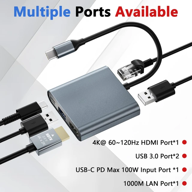 Alt view image 4 of 7 - TV Dock Compatible with Switch 2,Support 4K@60Hz~120Hz/1000M Ethernet Aluminum Alloy Travel USB C Docking Station with PD Max 100W/2 USB 3.0 Port,Includes 20V/3A Power Adapter and HDMI Cable