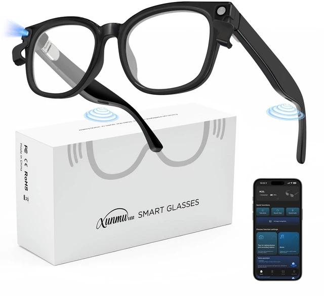 Main image of Smart Glasses with Camera, Recording Glasses, Real-Time Translation AI Assistant Real-Time Translation, Object Recognition, Music & Calls, Voice Assistant,Black Clear Lenses