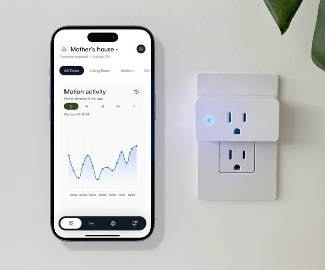 Main image of Motion Wi-Fi Sensing Plugs Starter Pack, WiFi Motion Sensor, No Camera or Microphone Needed, Works with Free Care App for iPhone & Android (3-Sensor Starter Pack)