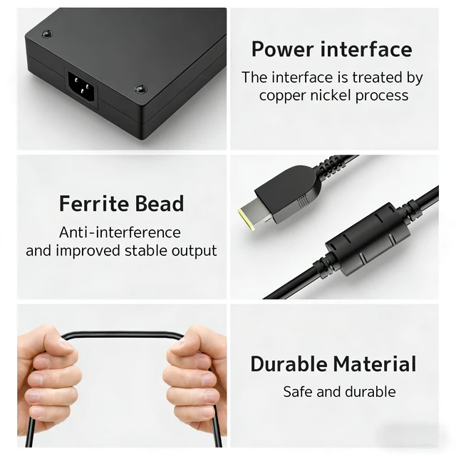 Alt view image 3 of 7 - 300W 20V 15A Laptop Charger Fit for Lenovo Legion Power Adapter Square Tip Smart IC Chip, Overheat & Overvoltage Protection, Supports Full Performance Mode, Fast Charging, Reinforced Power Cord