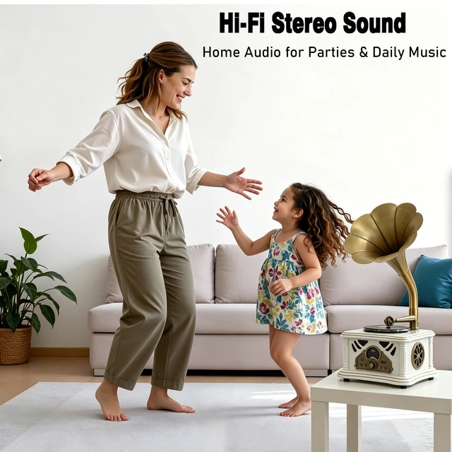 Alt view image 6 of 7 - White Vintage Gramophone Recorder, Decorative Turntable with BT/USB Headphone Connection, HiFi, Handcrafted by Pure OakGreat for Music Player, Home Decor, Retro Collection/Classic Gift (RT-135)