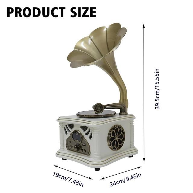 Alt view image 7 of 7 - White Vintage Gramophone Recorder, Decorative Turntable with BT/USB Headphone Connection, HiFi, Handcrafted by Pure OakGreat for Music Player, Home Decor, Retro Collection/Classic Gift (RT-135)