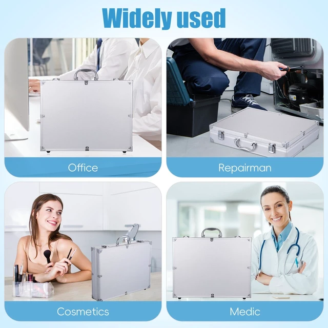 Alt view image 7 of 7 - Aluminum Briefcase Hard Laptop Briefcases with Lock Multifunctional Attache Case Easy Carrying and Moving Home Office Business Travel Use Aluminum Alloy 14.5X11.2X3In