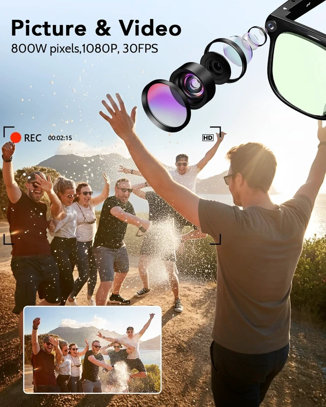 Alt view image 3 of 7 - Smart Glasses with Camera, Bluetooth Music AI Glasses 800W HD Camera Glasses, 1080P Video Recording, Built-in ChatGPT Voice Assistant control for Men Women