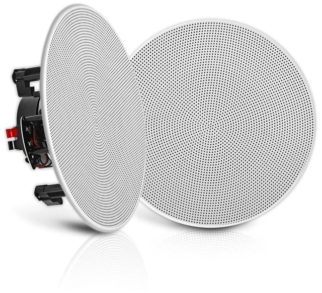Main image of Pair 5.25 Flush Mount In-wall In-ceiling 2-Way Speaker System Spring Loaded Quick Connections Changeable Round/Square Grill Stereo Sound Polyprone Cone Polymer Tweeter 150 Watts (PDIC1656)