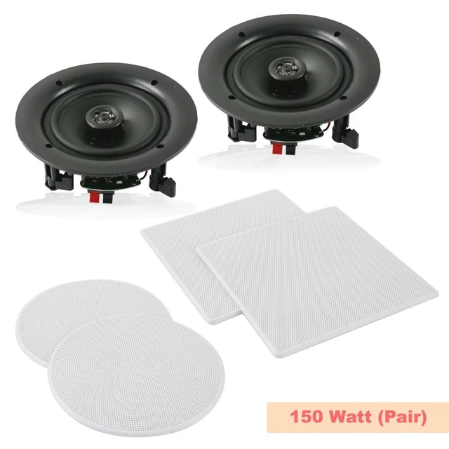 Alt view image 3 of 5 - Pair 5.25 Flush Mount In-wall In-ceiling 2-Way Speaker System Spring Loaded Quick Connections Changeable Round/Square Grill Stereo Sound Polyprone Cone Polymer Tweeter 150 Watts (PDIC1656)