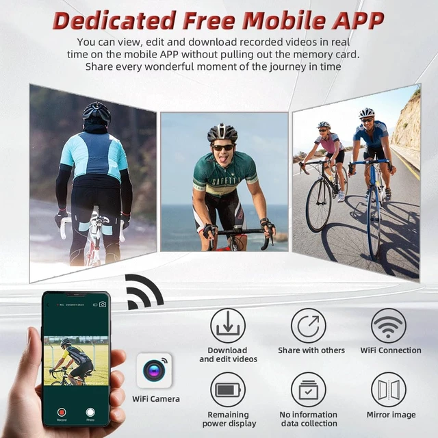 Alt view image 5 of 7 - Bike Camera with Tail Light, Automatic Power on/Off, WiFi HD 1080P Waterproof 150° Wide Angle Starlight Night Vision Bike Rear View Camera, Loop Recording, G-Sensor (Black)