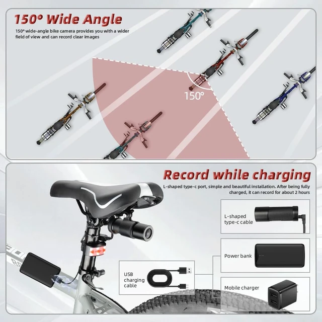 Alt view image 7 of 7 - Bike Camera with Tail Light, Automatic Power on/Off, WiFi HD 1080P Waterproof 150° Wide Angle Starlight Night Vision Bike Rear View Camera, Loop Recording, G-Sensor (Black)