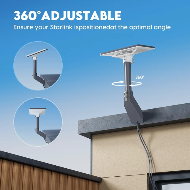 Alt view image 2 of 7 - Starlink Wall Mount Kit for Mini & Mini X, Die-Cast Aluminum 4.7" Eave Clearance, UV Resistant Adapter, Wood/Concrete Screws, Universal 1.5" & 1.67" poles, Roof Fascia Gable Use