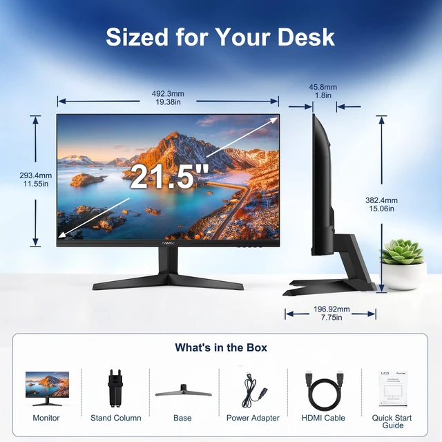 Alt view image 6 of 7 - 21.5in FHD 1920x1080 Professional Office Monitor Frameless 1080P Monitor, 3.8ms, 60Hz,178° Wide Viewing Angle, VGA, HDMI, DC, VESA Mountable, Tilt Adjust