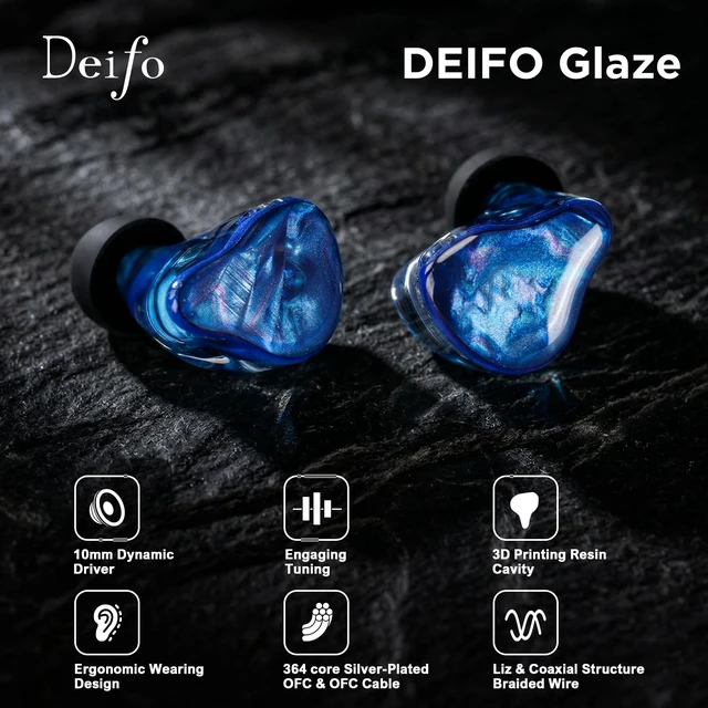Alt view image 2 of 7 - IEM Earbuds, Hi-Fi in-Ear Monitor Headphones with 10mm Dual-Chamber Dynamic Driver, 364-Core Silver-Plated OFC Wired Earphones, Handcrafted Resin Shell, No Mic, for Audiophile (Blue)