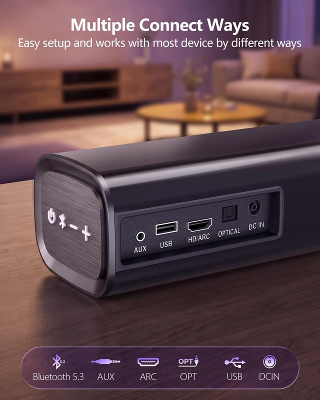 Alt view image 4 of 7 - Suntrok Sound Bar for TV,Surround Home Theater Speaker with 2 Wireless Mics Center-Channel Speaker with Bluetooth 5.3/HDMI ARC/OPT/AUX/USB for PC/Projector, 3 Sound Modes for Movie/Family Party