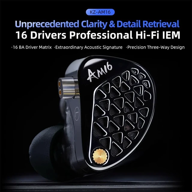 Alt view image 4 of 7 - KZ AM16 Professional HiFi Earphones 8-Unit Balanced Armature in-Ear Headphones with Powerful Bass and High Fidelity, Replaceable Cable Earbuds (Without Mic, Balanced Tuning Edition)