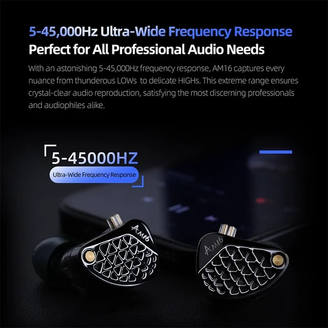 Alt view image 5 of 7 - KZ AM16 Professional HiFi Earphones 8-Unit Balanced Armature in-Ear Headphones with Powerful Bass and High Fidelity, Replaceable Cable Earbuds (Without Mic, Balanced Tuning Edition)
