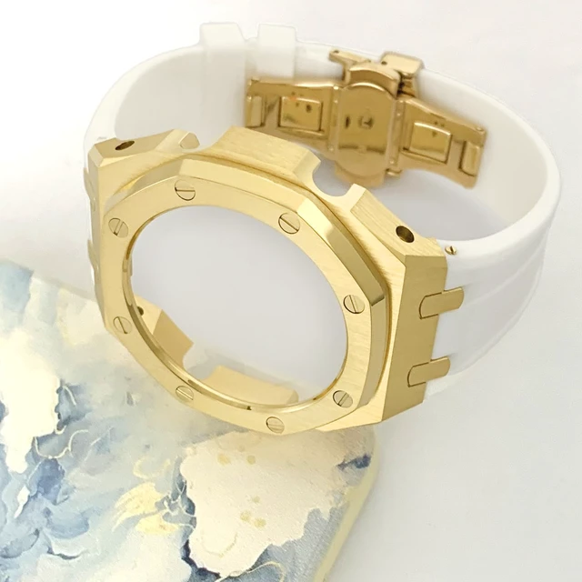 Alt view image 2 of 6 - Ga2100 Watch Modify Case Band Mod Kit,Gold Plated Stainless Steel Bezel Case Silicone Strap Band Compatible With Casio G shock Ga2100 Ga2110 GAB2100
