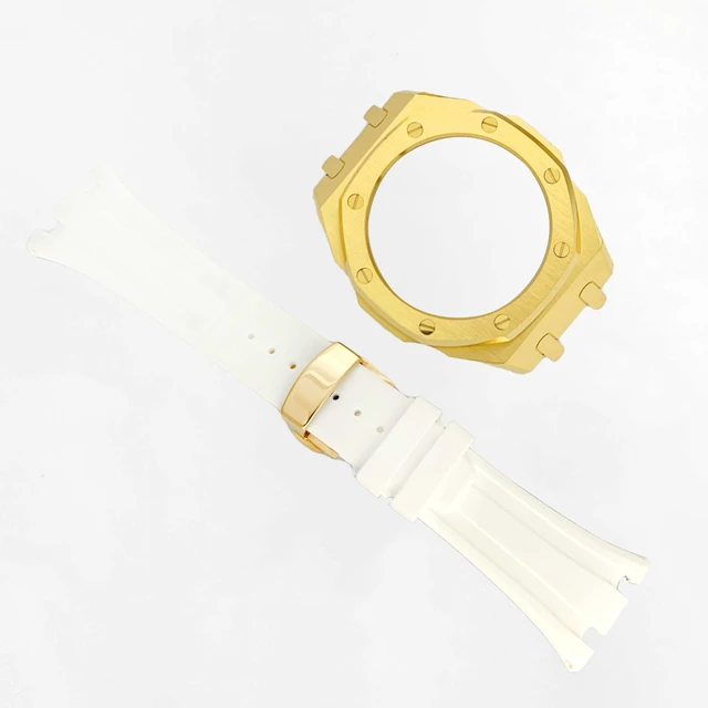 Alt view image 3 of 6 - Ga2100 Watch Modify Case Band Mod Kit,Gold Plated Stainless Steel Bezel Case Silicone Strap Band Compatible With Casio G shock Ga2100 Ga2110 GAB2100