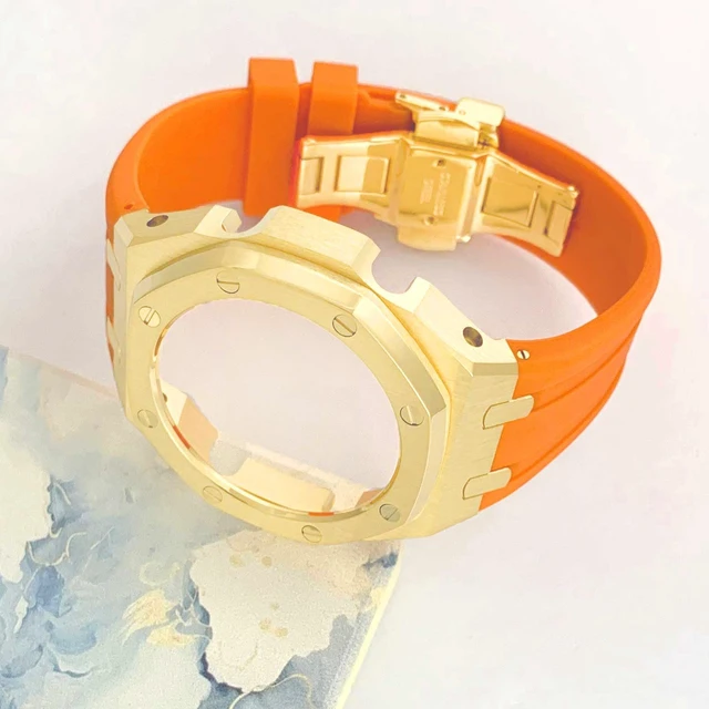 Alt view image 2 of 6 - Ga2100 Watch Modify Case Band Mod Kit,Gold Plated Stainless Steel Bezel Case Silicone Strap Band Compatible With Casio G shock Ga2100 Ga2110 GAB2100