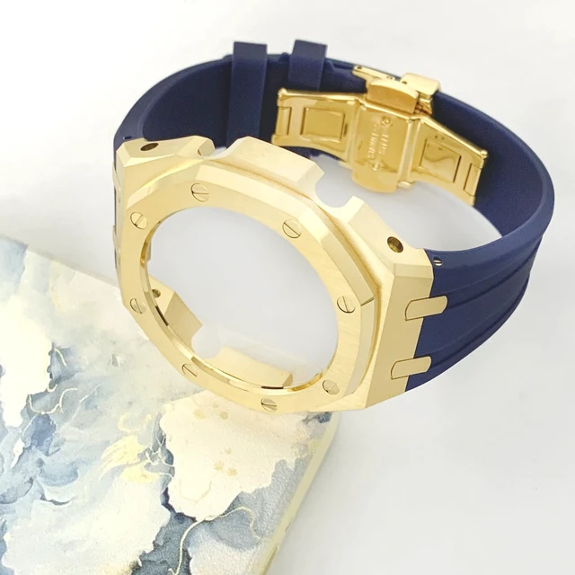 Alt view image 2 of 6 - Ga2100 Watch Modify Case Band Mod Kit,Gold Plated Stainless Steel Bezel Case Silicone Strap Band Compatible With Casio G shock Ga2100 Ga2110 GAB2100